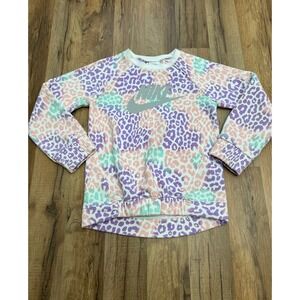 Nike Girls' Pastel Leopard Print Sweatshirt – Size 6 – 60% Cotton, 40% Polyester